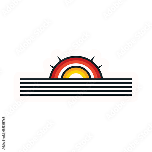 horizon line | rising star above | new era concept | sticker illustration | minimalist vector style | clean lines | bright uplifting design | modern inspirational metaphor
