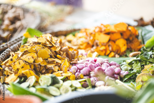 Фотография Colorful local food ingredients from Asia including turmeric, shallot, and fresh