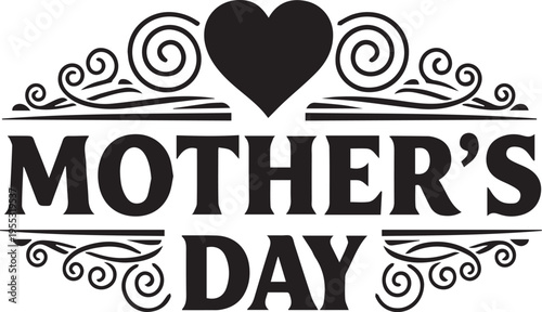 Mother's day celebration logo with heart and ornate design