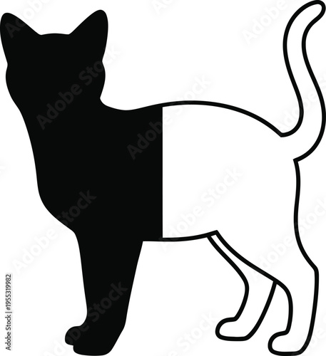 Black and white cat divided silhouette Vector