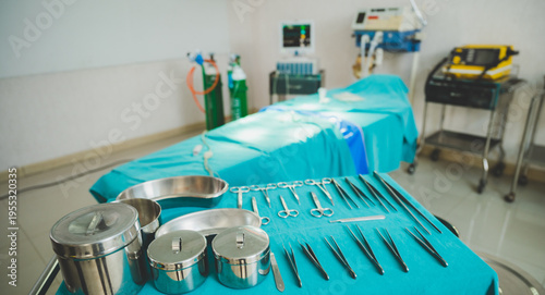 Surgical instrument sterile tool operating room surgery table hospital equipment medical supply stainless steel scalpel forceps clamp surgical instrument arrangement sterile operating room