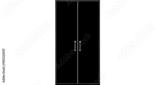 Black closed cabinet with two doors and silver handles on white background modern furniture piece