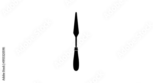 Black cake knife with silver band on handle isolated on white background for baking and dessert preparation