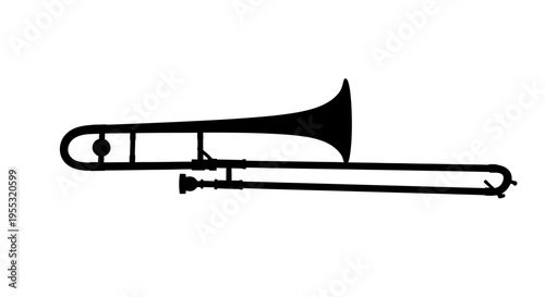 Black silhouette of a trombone on a white background musical instrument