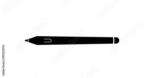 Black stylus pen with silver accents on white background for digital drawing and writing