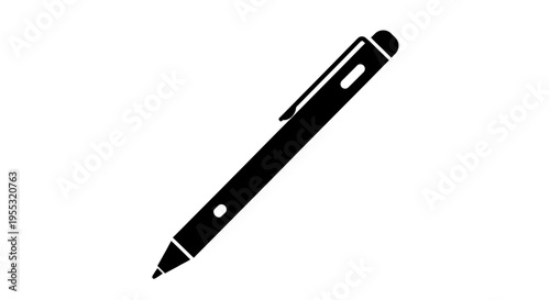 Black ballpoint pen icon with clip and tip on white background office stationary symbol