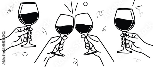 A toast with three glasses of red wine