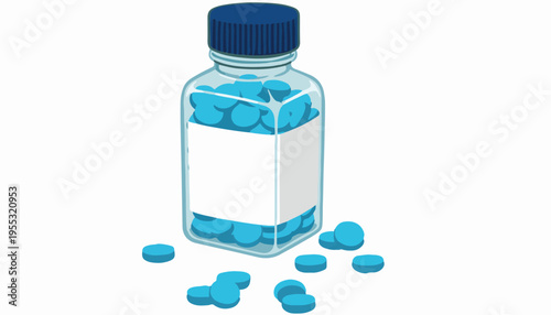 Vector illustration of a bottle of blue pills