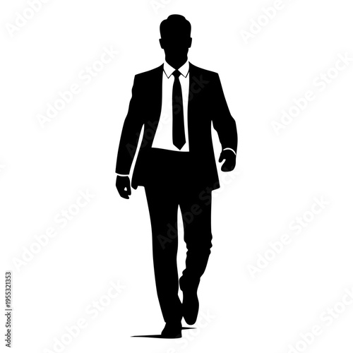 Confident Businessman Walking Forward Silhouette Vector for Corporate Leadership