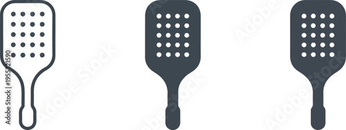 Set of three minimalist paddle hair brush icons in outline and solid styles for hair care salon and beauty grooming vector illustration isolated on light background.