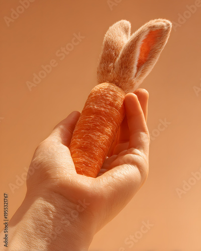 Creative rabbit carrot art studio display indoor close-up