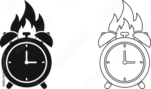 Burning alarm clock fire time Vector