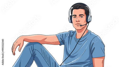 Man Wearing Headphones Relaxing.