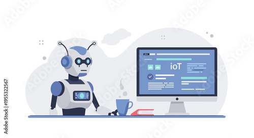 Robot Working on Computer.