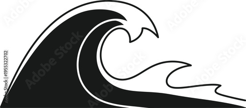 Black wave graphic illustration ocean surf Vector