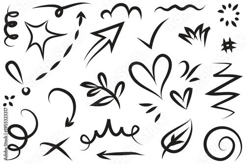 Collection of hand drawn symbols and gestures