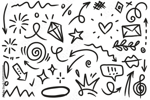 A collection of various hand drawn doodles and symbols