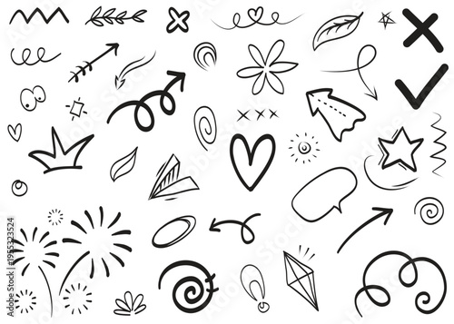 Collection of hand drawn symbols and icons