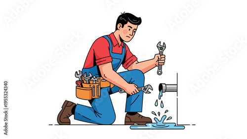 Plumber fixing leaky faucet.