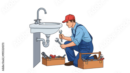 Plumber fixing sink pipe.