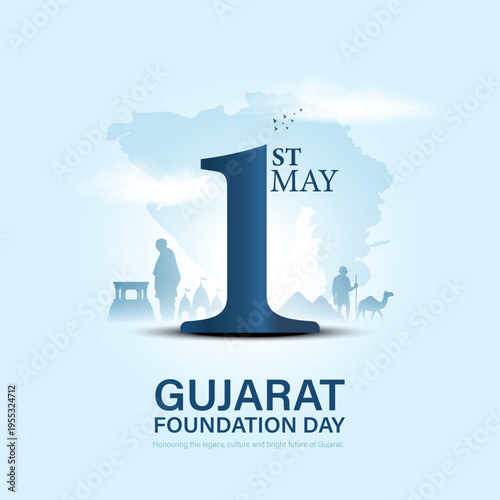Gujarat Foundation Day 66th Celebrations,  Gujarat Sthapana Divas, 1st May, Social Media Post Template Design.