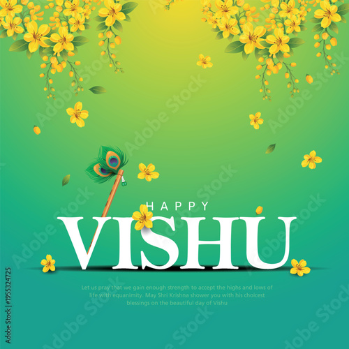 illustration vector of happy vishu festival for kerala new year (vishukkani) poster, card, greeting, design with creative background.