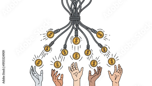 Hands reaching for money.