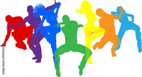 Street dancers dancing silhouette hip hop dance silhouettes poses set
