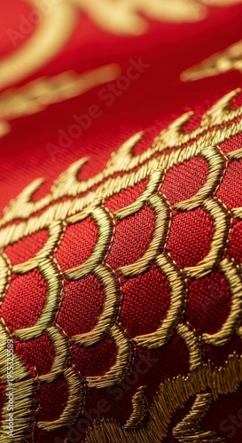 Luxurious Red Fabric with Golden Dragon Embroidery.