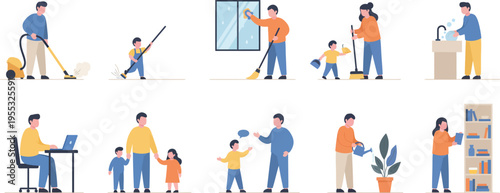 Household Cleaning Activities Modern Flat Design Characters