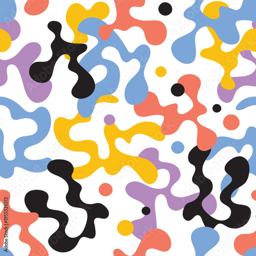 Playful geometric forms suitable for textiles. Vivid macro style with smooth edges for fashion fabrics. Bright and playful abstract shapes designed for clothing and furniture textures