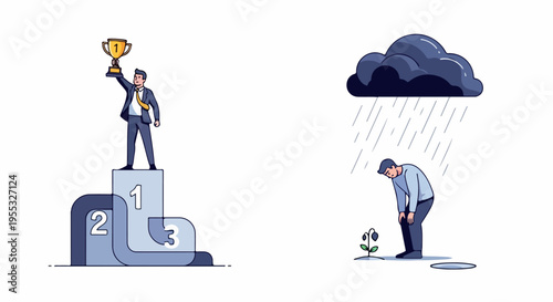 Success and Failure Business Concept Illustration Set