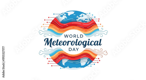 Vector illustration of World Meteorological Day 2026 design with colorful global weather observation concept on white background.