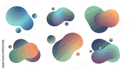 Abstract liquid gradient blobs, set of 6 organic fluid shapes in EPS format, colorful wavy amoeba elements for modern web design and branding