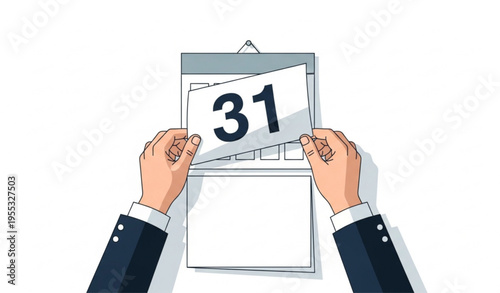 Deadline Concept with Business Hands Flipping Last Calendar Page Vector