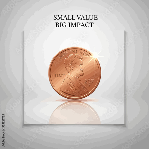 Small value big impact copper penny coin motivation poster vector