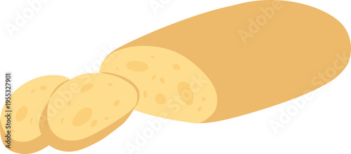Bread with slices flat vector icon, tasty bakery pastry, loaf of wheat bread, baked food baguette, fresh ruddy toast