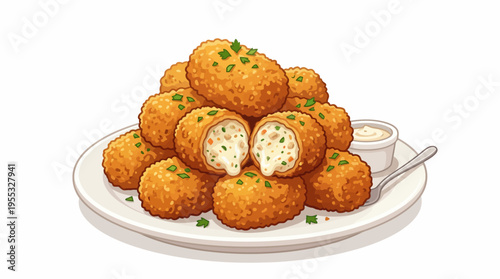 Crispy Golden Fried Croquettes Illustration - Stack of Appetizing Breaded Nuggets on a Plate