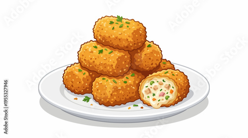 Crispy Golden Fried Croquettes Illustration - Stack of Appetizing Breaded Nuggets on a Plate
