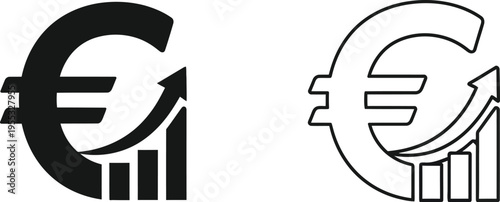 Euro currency symbol with arrow and graph growth Vector