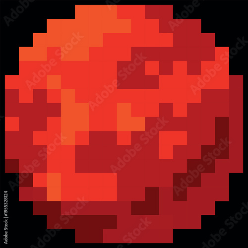Mars planet vector pixel art, cartoon cosmic space planet with red surface and squared contour, retro 8 bit video game