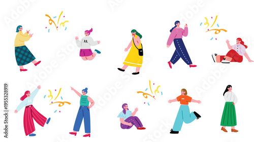 色々なポーズの可愛い女の子のイラスト