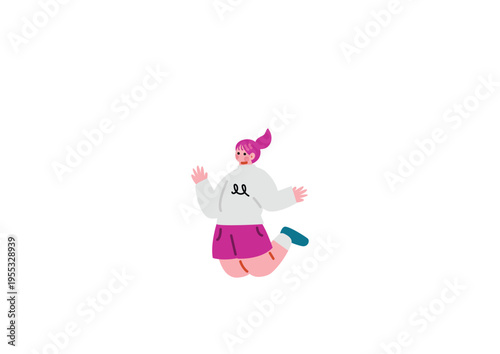 ジャンプする可愛い女の子のイラスト