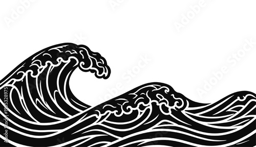 black ocean wave illustration with bold stylized lines dynamic sea motion graphic marine design element isolated on white background
