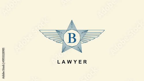 Lawyer professional logo design featuring a blue star and wings with letter B in the center on a plain cream colored background.