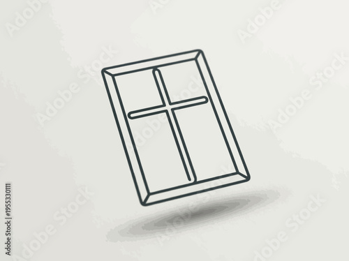 A simple, stylized line drawing of a window with a cross-shaped pane divider, presented on a neutral background