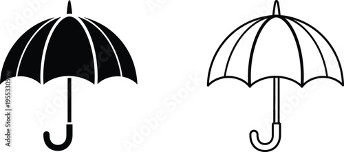 Black and white illustration of two umbrellas Vector
