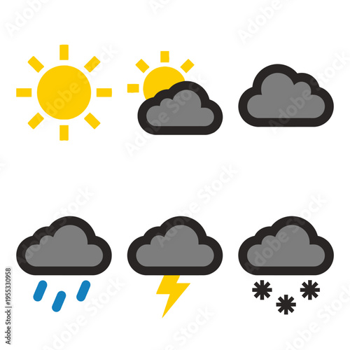 Icons representing various weather conditions, ideal for World Meteorological Day celebrations and educational materials