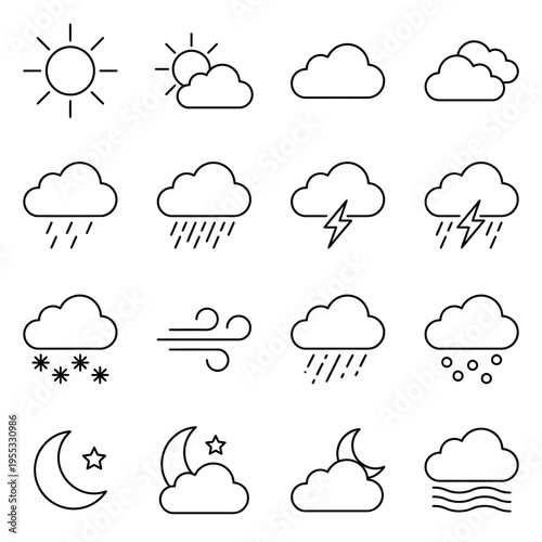 World Meteorological Day icons and symbols for weather forecasting and climate monitoring - A visual guide