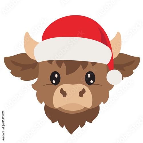 Cute Christmas highland baby cow face vector cartoon illustration